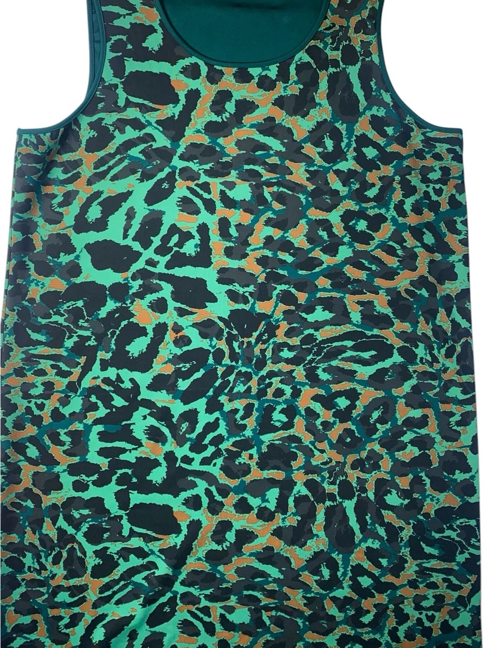 Chico’s 3 Teal Green Leopard Camo Tank Scoop Neck Dress Summer cool Size 16 - Picture 2 of 7